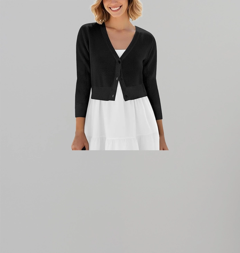 Urban CoCo Women's Cropped Cardigan V-Neck Button Down Knitted Sweater 3/4 Sleeve