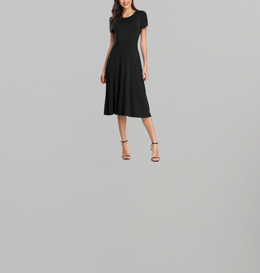 Urban CoCo Women's Vintage Short Sleeve High Waist Flared Midi Casual Summer Dress