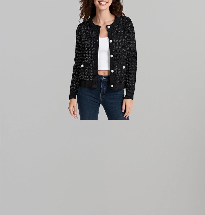 Urban CoCo Women's Open Front Button Down Knit Cropped Cardigan Casual Long Sleeve Sweater Jacket