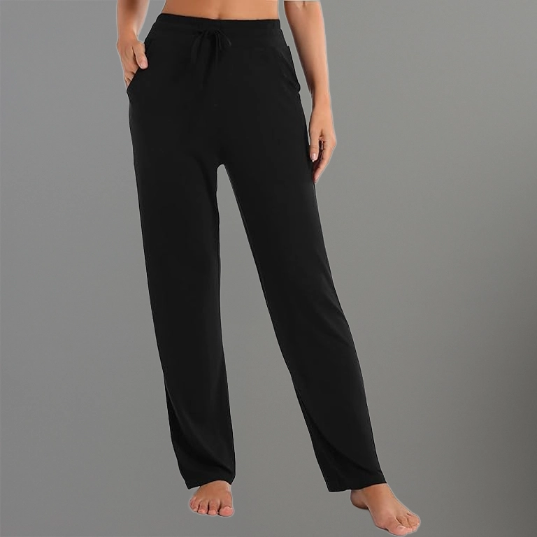 Urban CoCo Women's Straight Leg Long Pants Elastic High Waist Drawstring Casual Trousers with Pockets