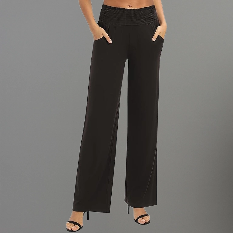 Urban CoCo Womens High Waist Flowy Palazzo Pants Elastic Waist Wide Leg Stretchy Straight Leg Dressy Casual Lounge Trousers
